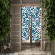 Noren Japonais à motif floral bleu et blanc