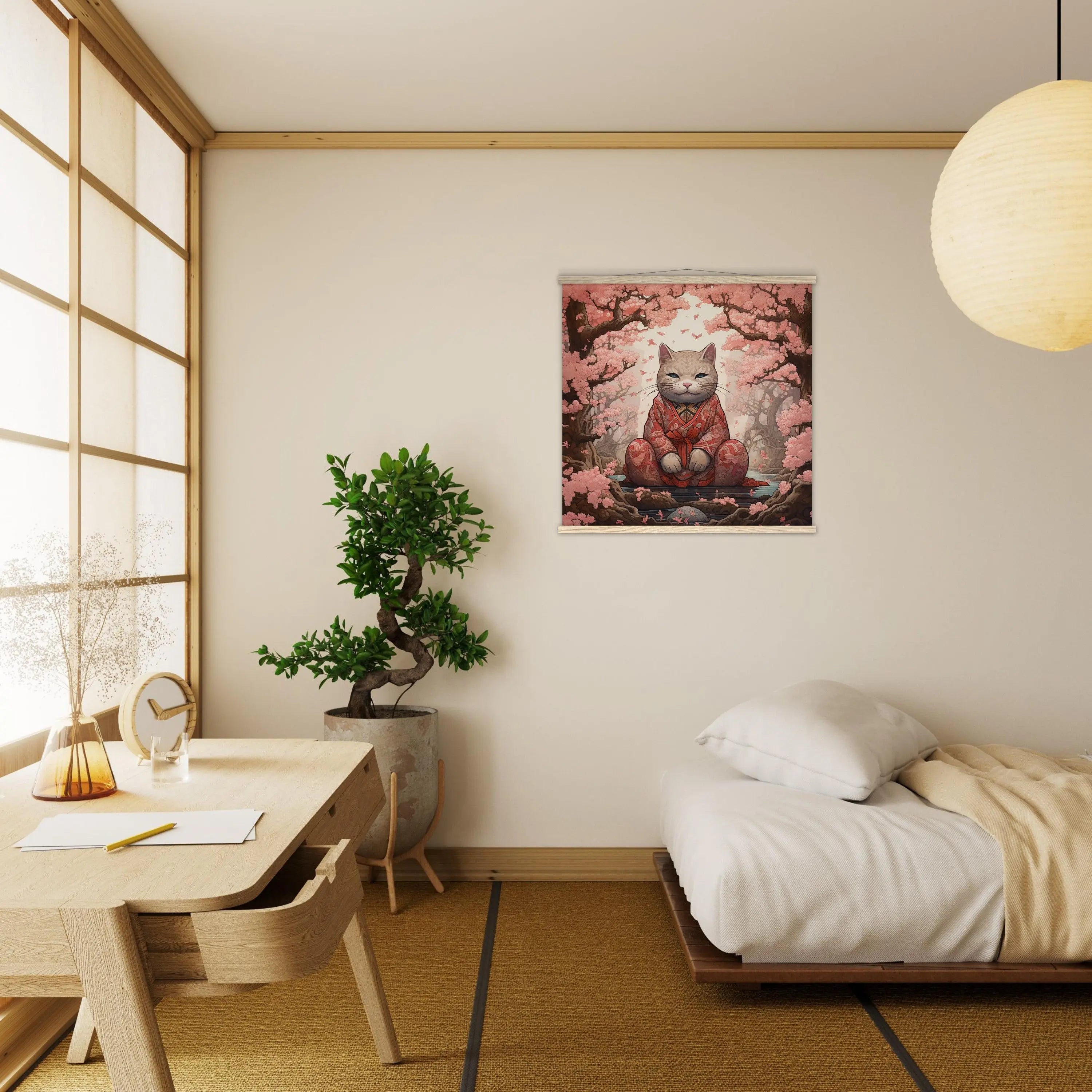 Tableau Sakura Japonais 'Maneki-Neko'