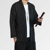 Veste Kimono Blanche & Noir 'Kaito'