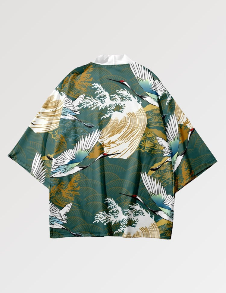 Un haori rappelant fortement le kimono cardigan aux motifs traditionnels tel que la grue japonaise