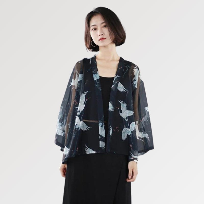 kimono femme noir transparent