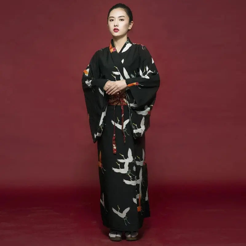 Kimono Japonais Noir Femme 'Hanaé'