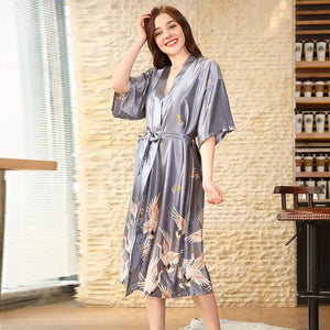 Long Pyjama Japonais Kimono Gris