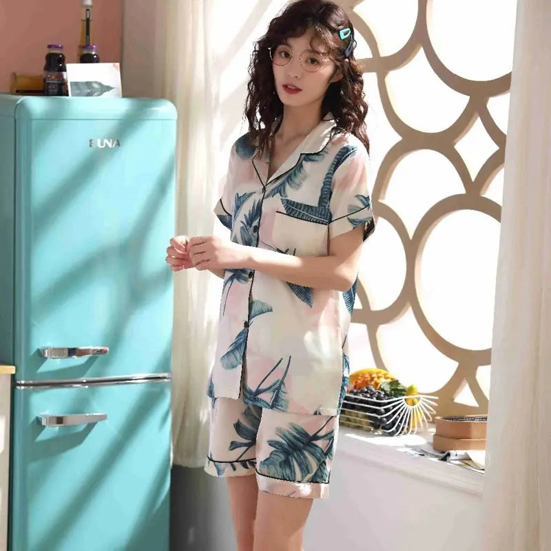 Pyjama Japonais Été en Soie Satinée