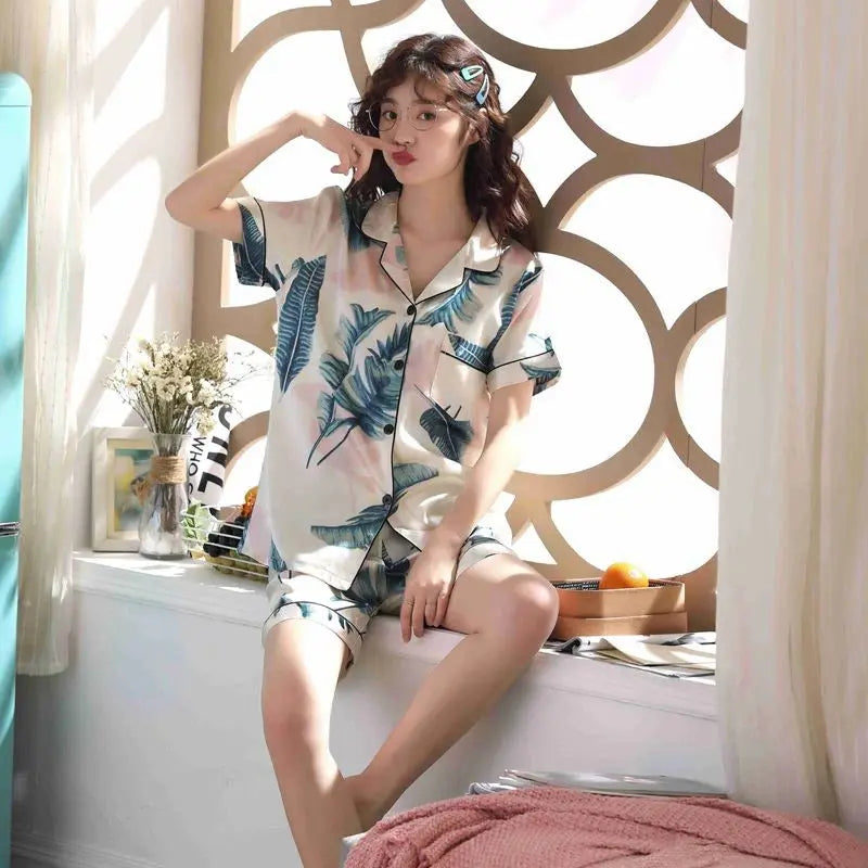 Pyjama Japonais Été en Soie Satinée