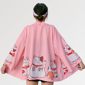 Veste Kimono Femme Rose 'Maneki Neko'