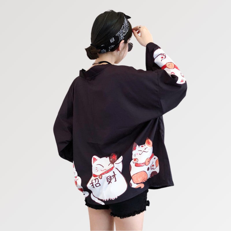 Veste Kimono Femme Rose 'Maneki Neko'