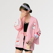 Veste Kimono Femme Rose 'Maneki Neko'