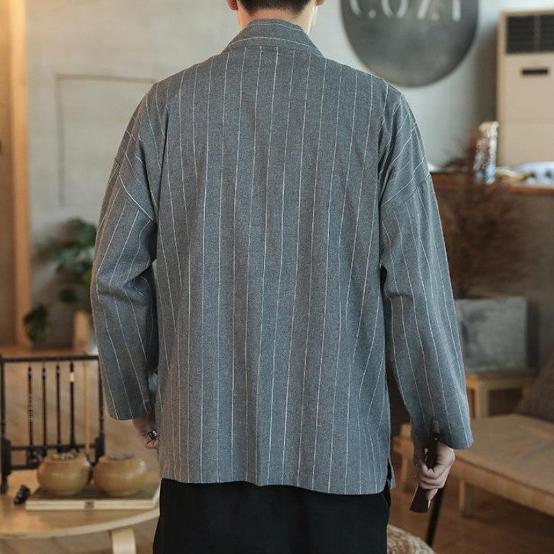 Veste Kimono Grise à Rayure 'Takao'