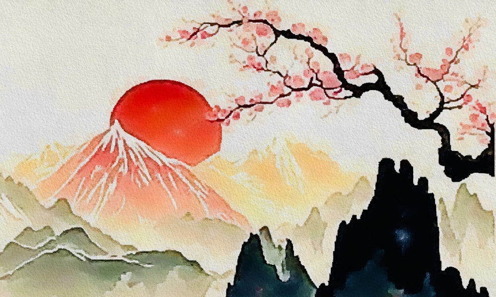 Peinture de paysage japonaise : mont Fuji, estampe de Hokusai et lavis d'encre sumi-e, mille ans d'art du paysage du Japon