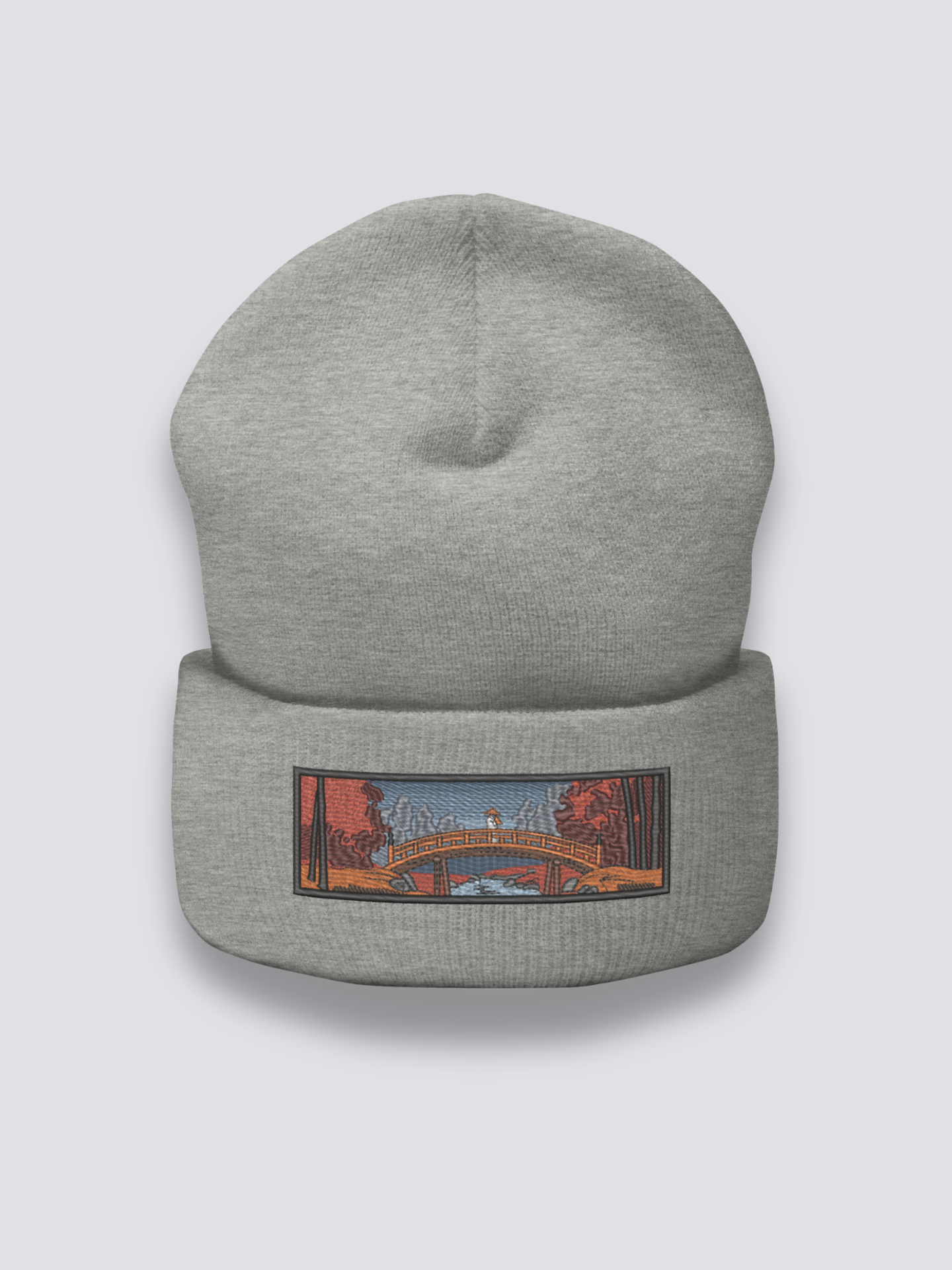 Bonnet japonais à un paysage ukiyo-e brodé, porté - Japanstreet