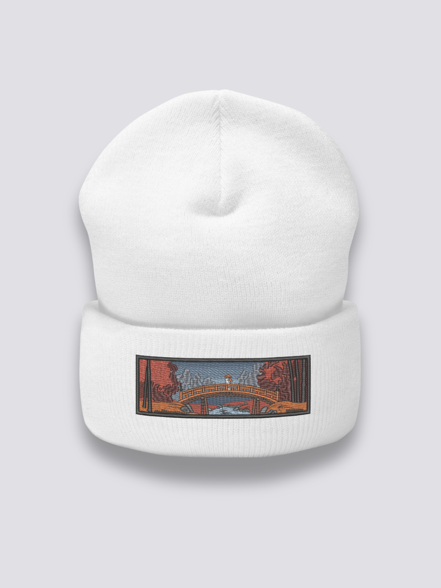Bonnet japonais à un paysage ukiyo-e brodé, coloris blanc - Japanstreet