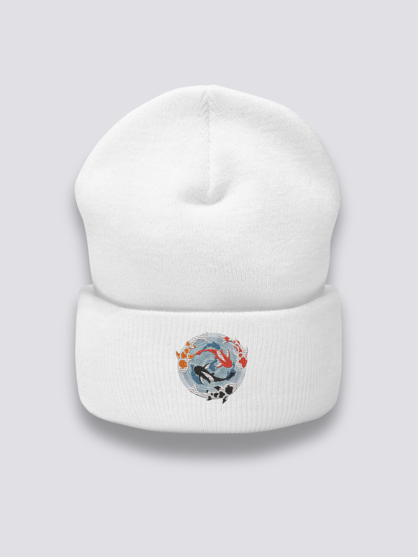 Bonnet japonais à un cercle de carpes koï brodé, coloris blanc - Japanstreet