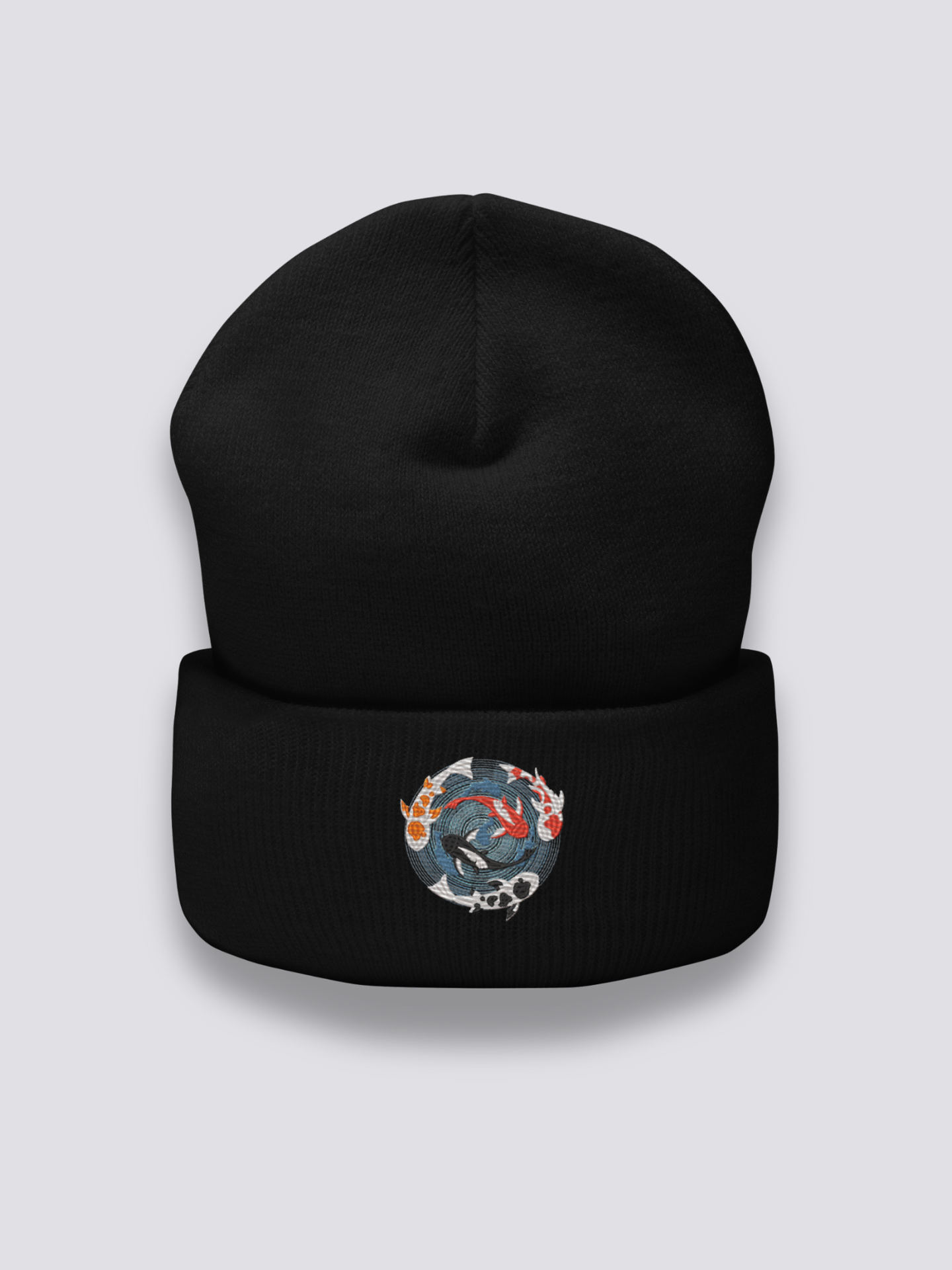 Bonnet japonais à un cercle de carpes koï brodé, coloris noir - Japanstreet