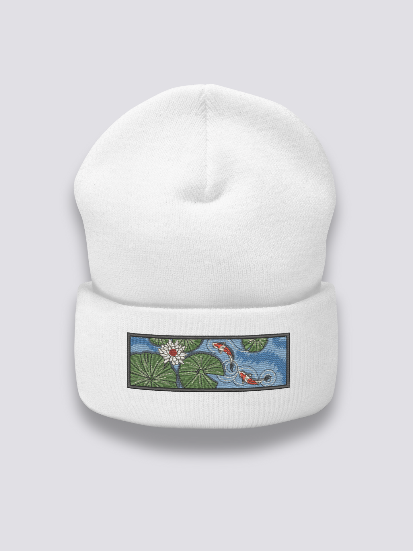 Bonnet japonais à des carpes koï brodées, coloris blanc - Japanstreet