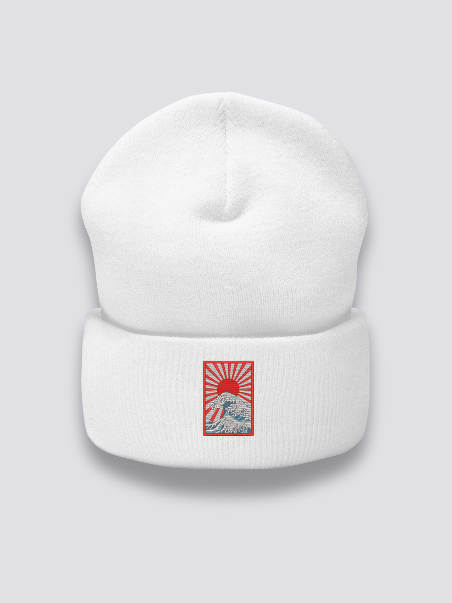 Bonnet japonais à une scène d'estampe ukiyo-e brodée, porté - Japanstreet