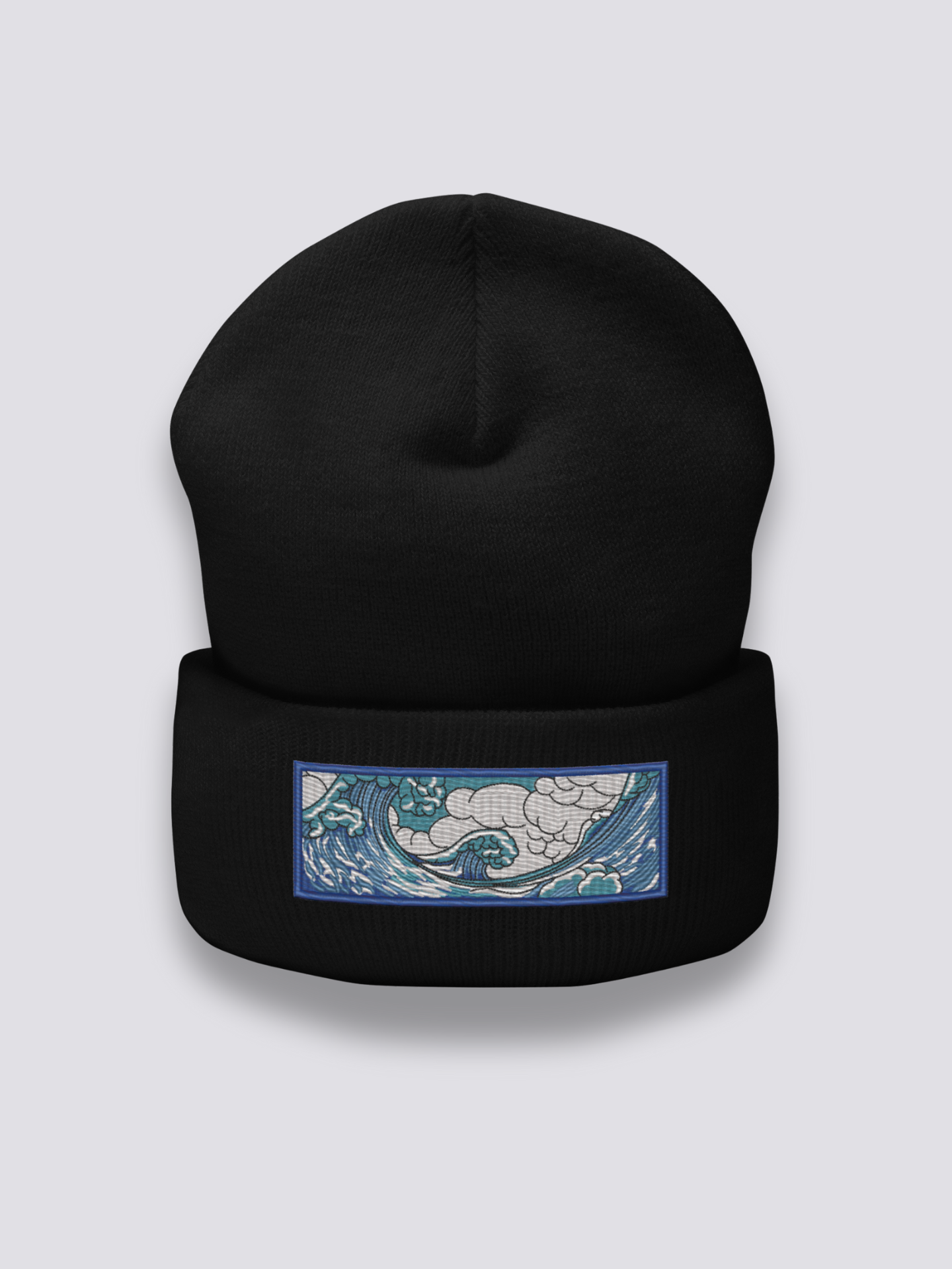 Bonnet japonais à la grande vague de Kanagawa brodée, coloris noir - Japanstreet