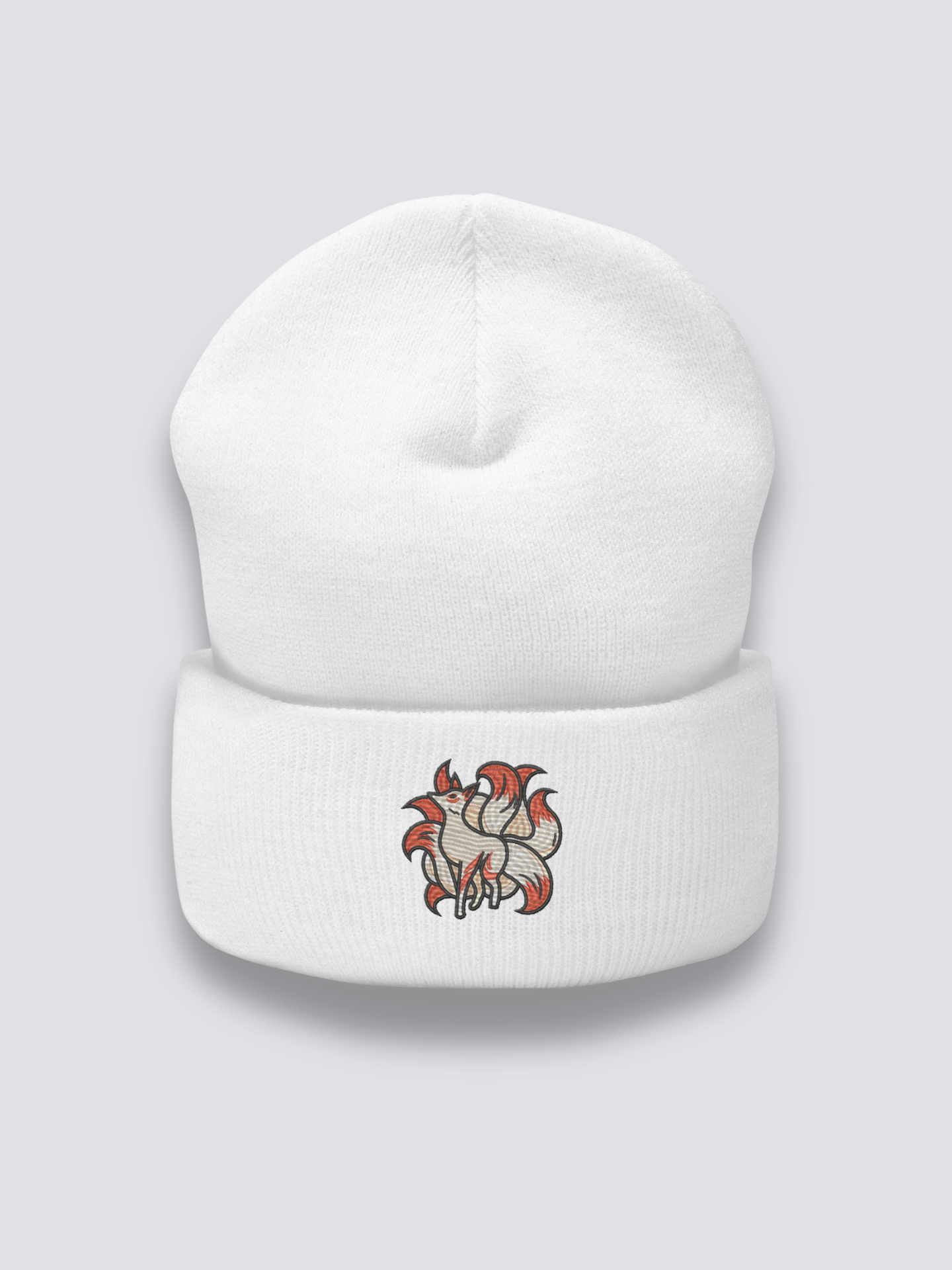 Bonnet japonais à des renards kitsune brodés, coloris blanc - Japanstreet