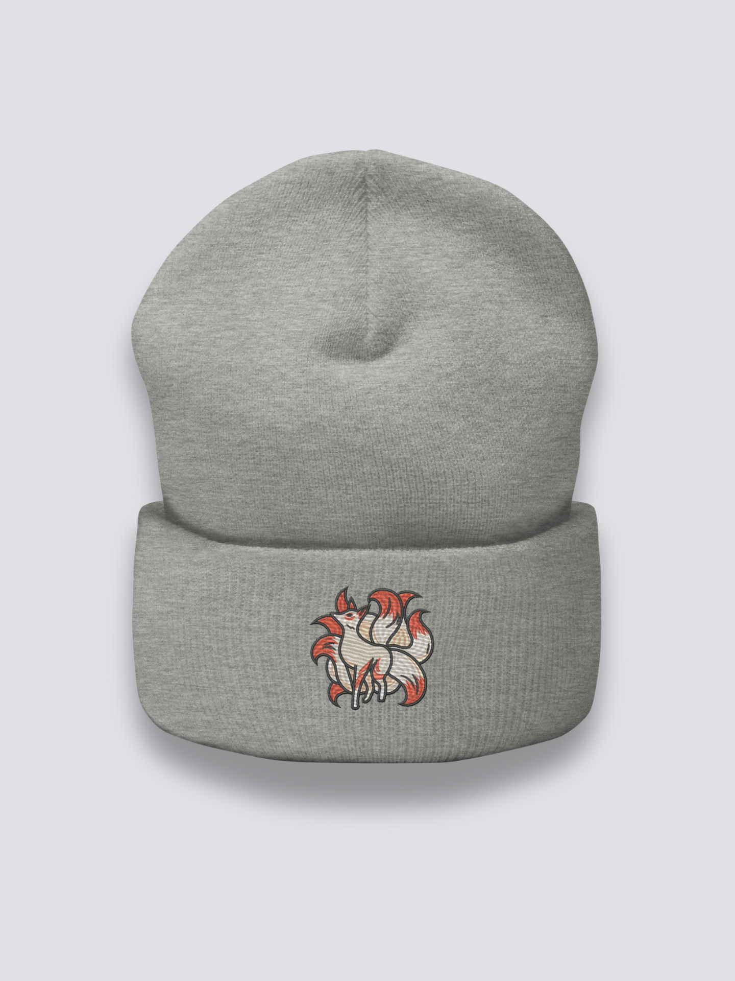 Bonnet japonais à des renards kitsune brodés, coloris gris foncé - Japanstreet