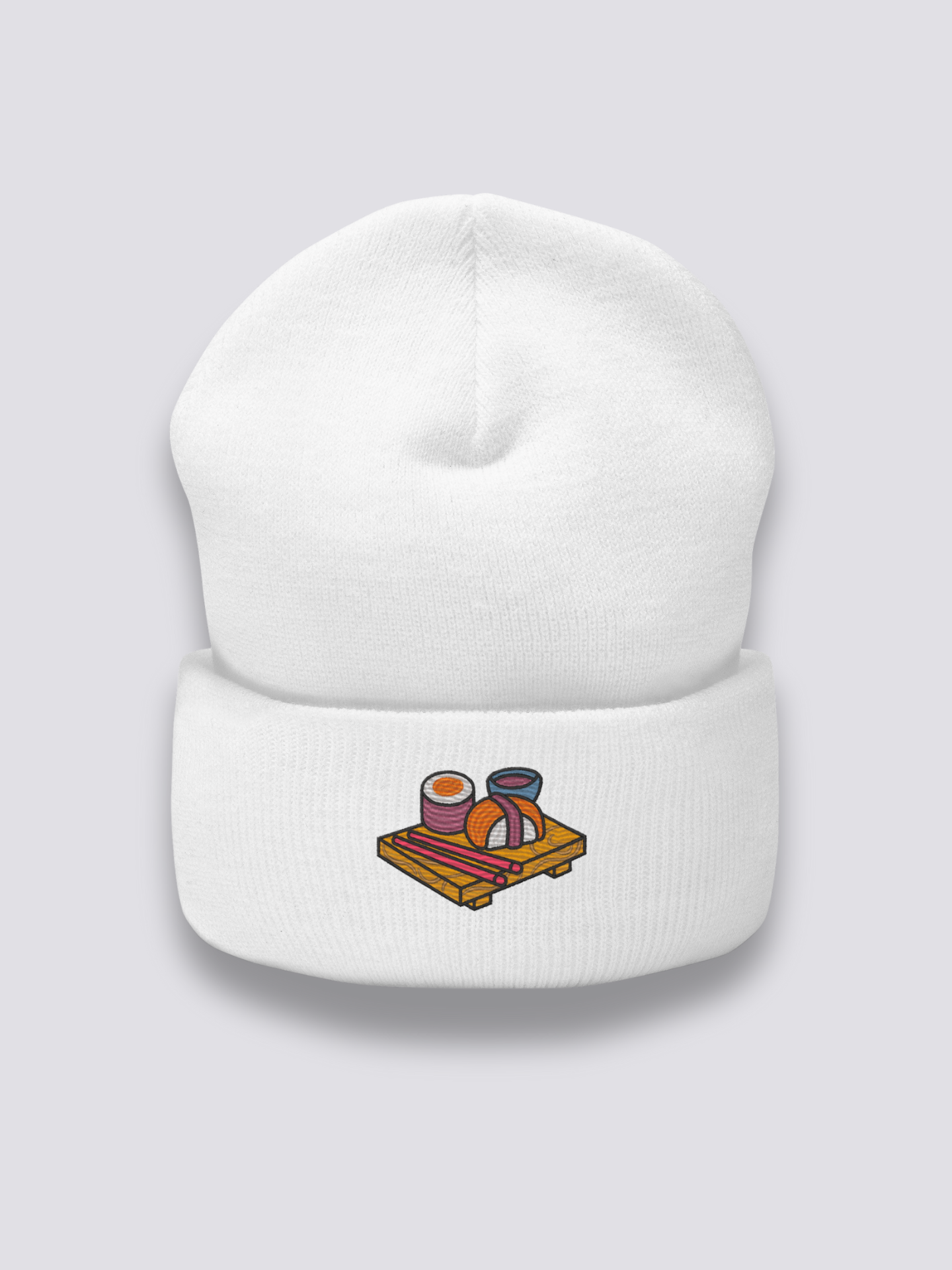 Bonnet japonais à un plateau de sushis maki et nigiri brodés, coloris blanc - Japanstreet