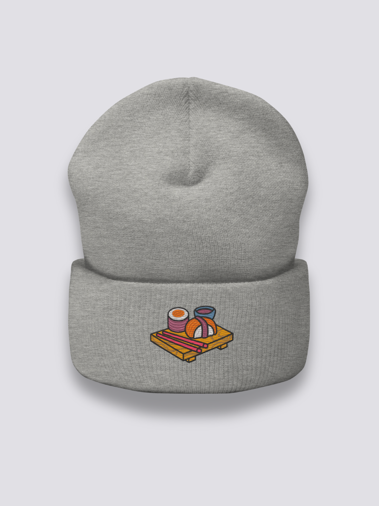 Bonnet japonais à un plateau de sushis maki et nigiri brodés, coloris gris foncé - Japanstreet