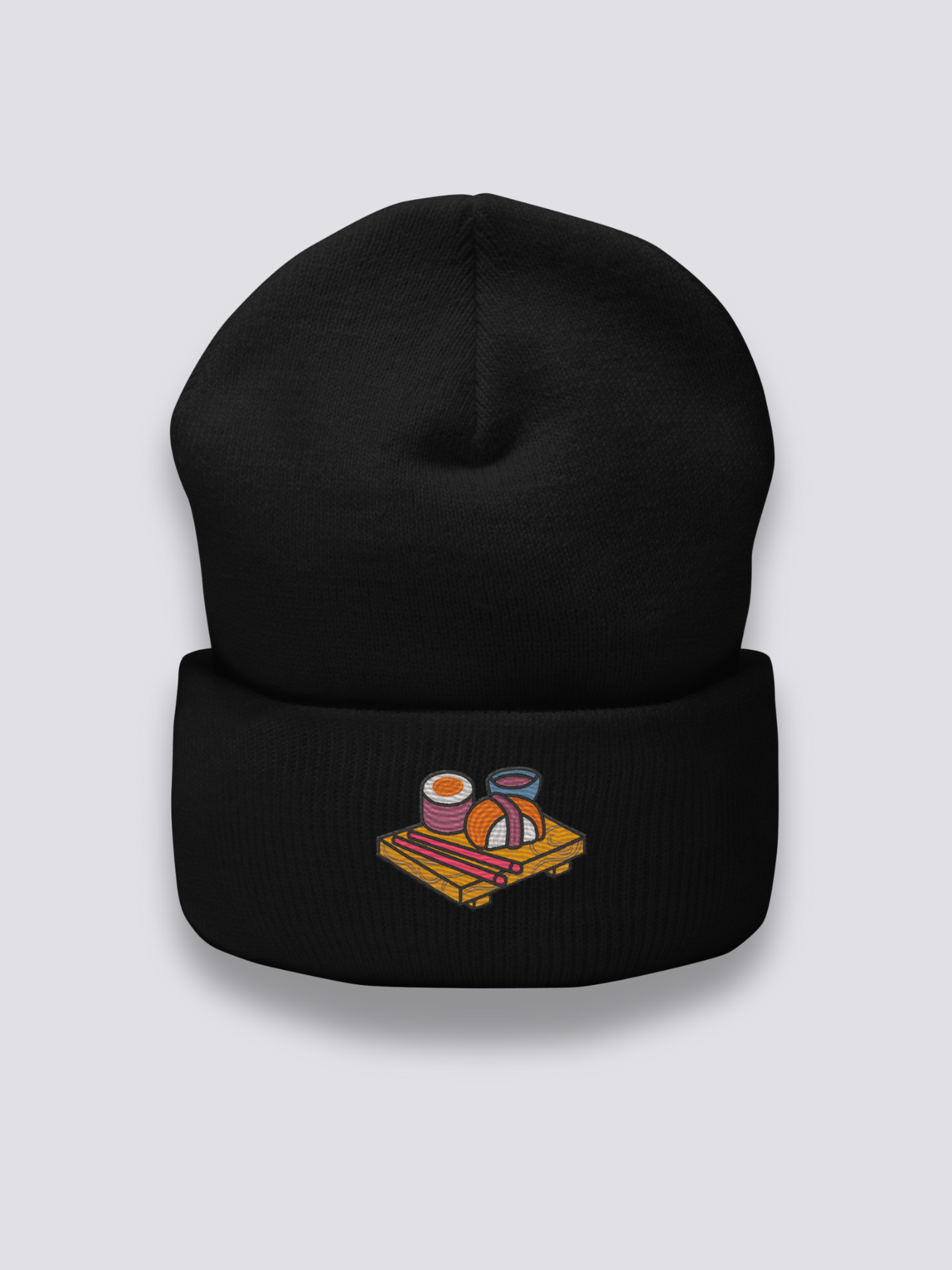 Bonnet japonais à un plateau de sushis maki et nigiri brodés, coloris noir - Japanstreet