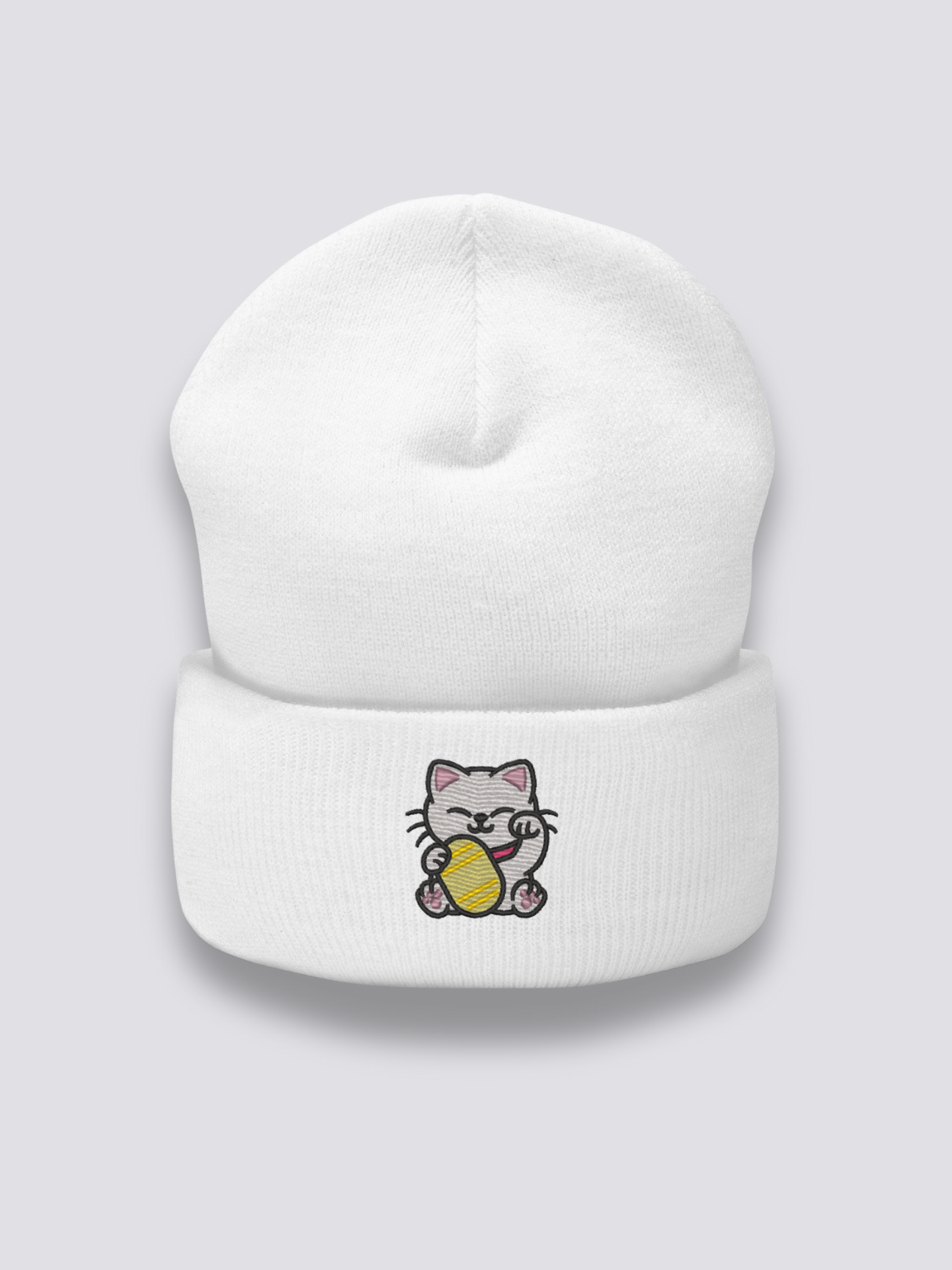 Bonnet japonais à un chat porte-bonheur maneki-neko brodé, coloris blanc - Japanstreet