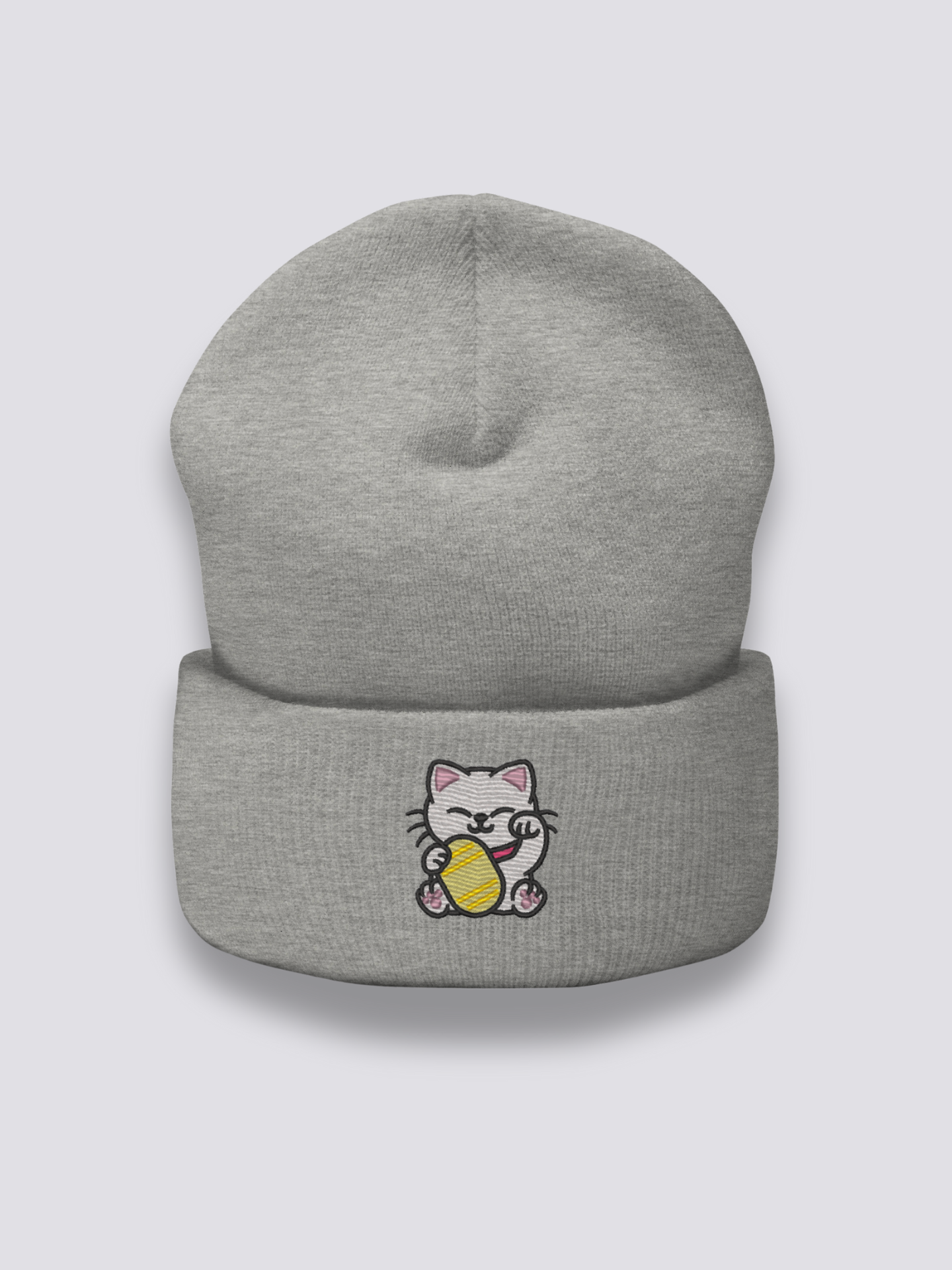 Bonnet japonais à un chat porte-bonheur maneki-neko brodé, coloris gris foncé - Japanstreet