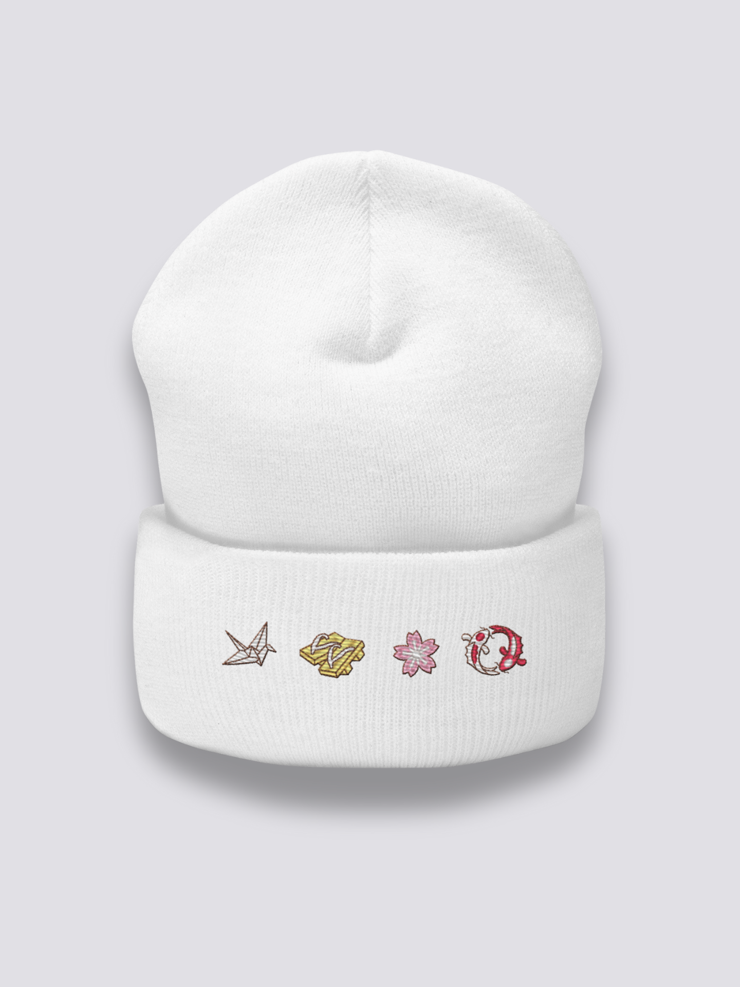 Bonnet japonais à une frise de motifs japonais brodés, coloris blanc - Japanstreet