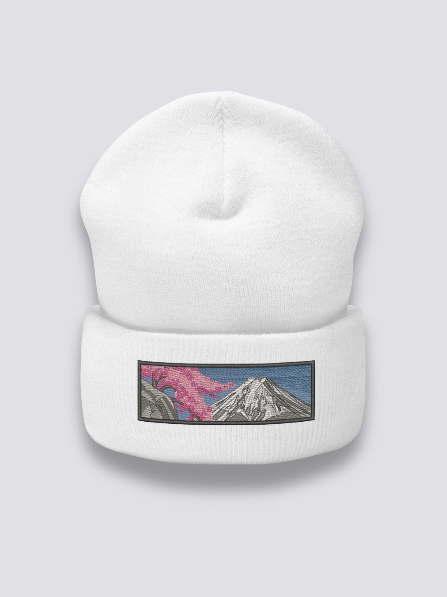 Bonnet japonais à un paysage japonais brodé, coloris blanc - Japanstreet