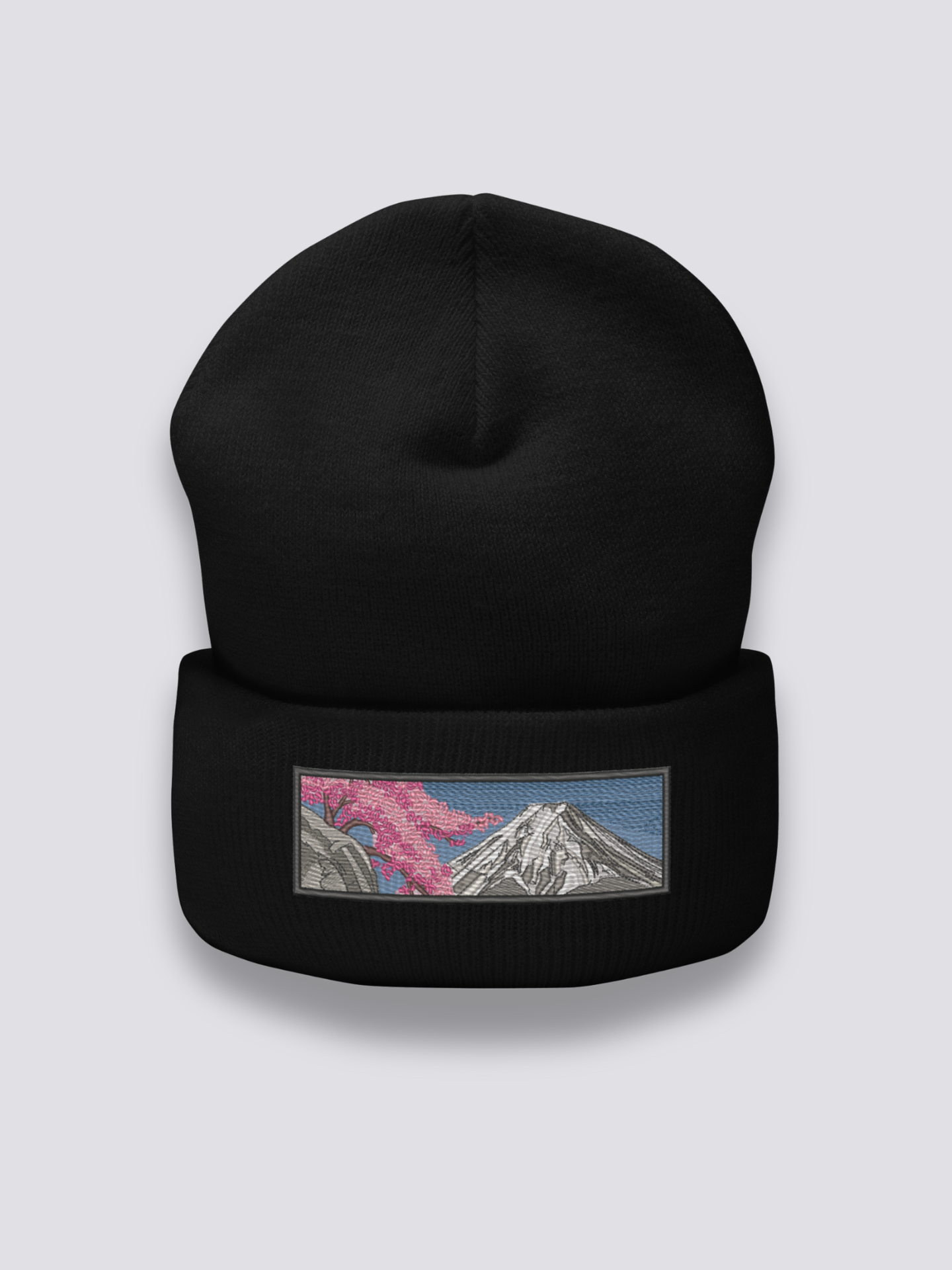 Bonnet japonais à un paysage japonais brodé, coloris noir - Japanstreet