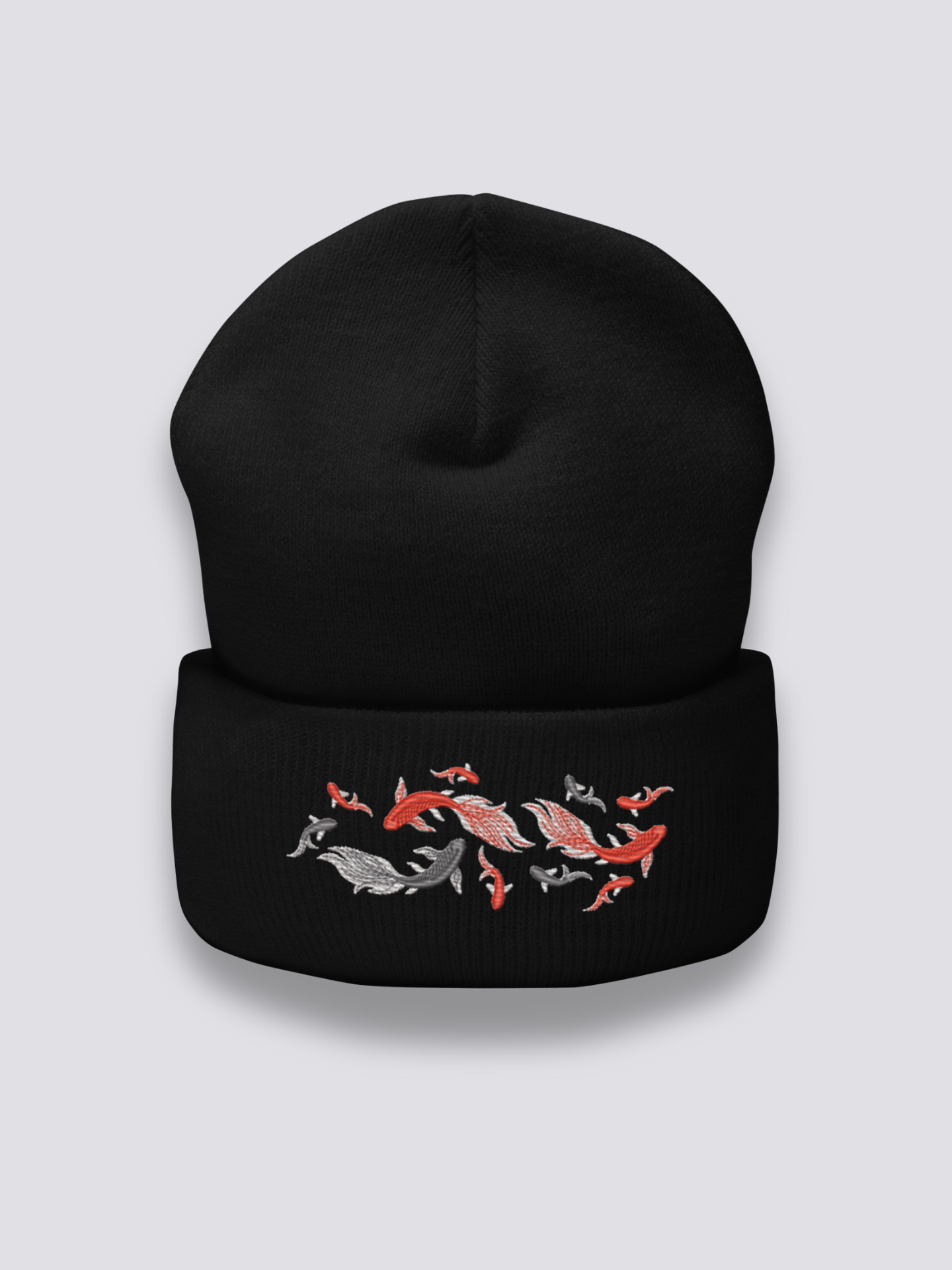 Bonnet japonais à des poissons japonais brodés, coloris noir - Japanstreet