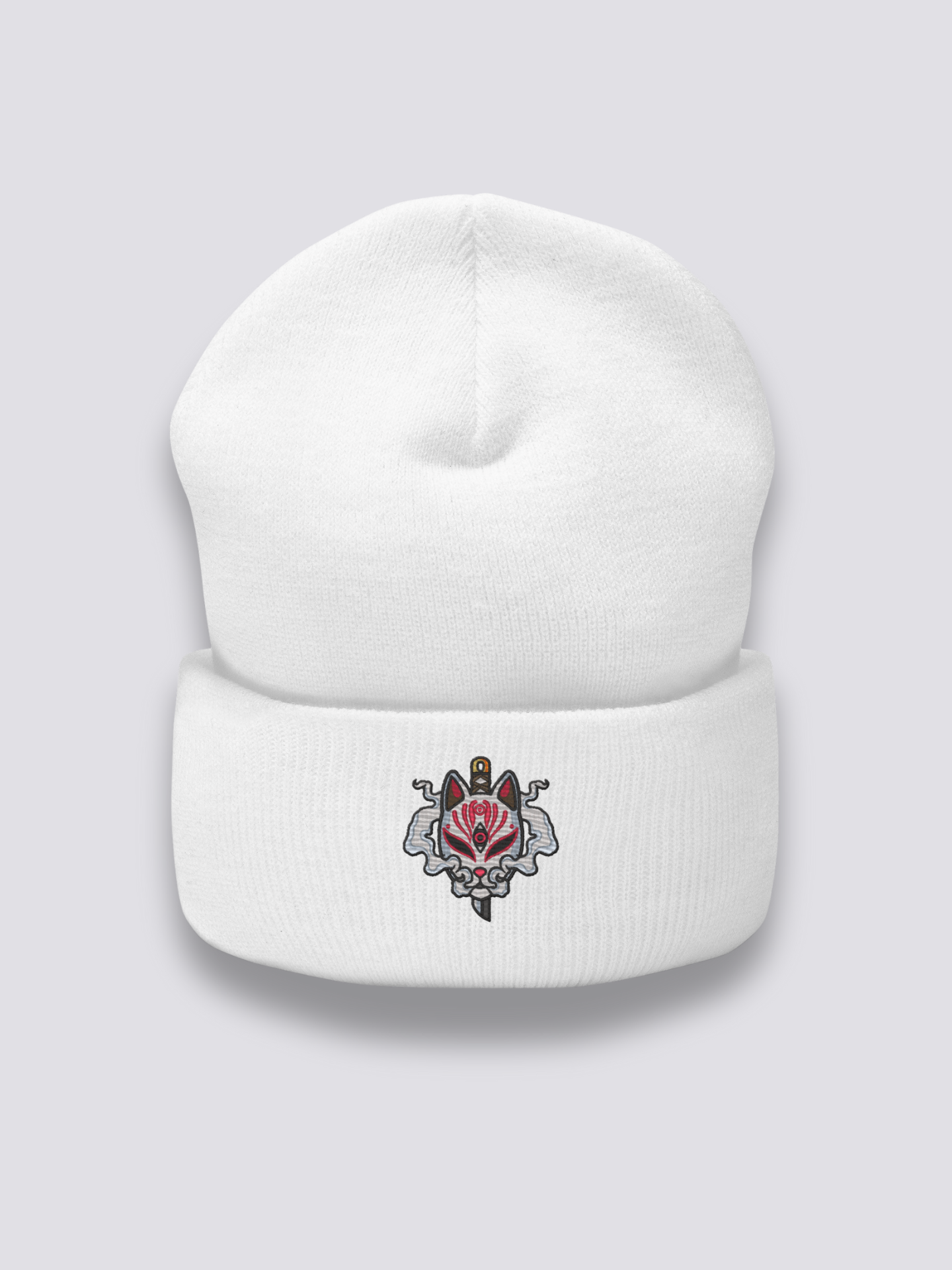 Bonnet japonais à un renard kitsune brodé, coloris blanc - Japanstreet