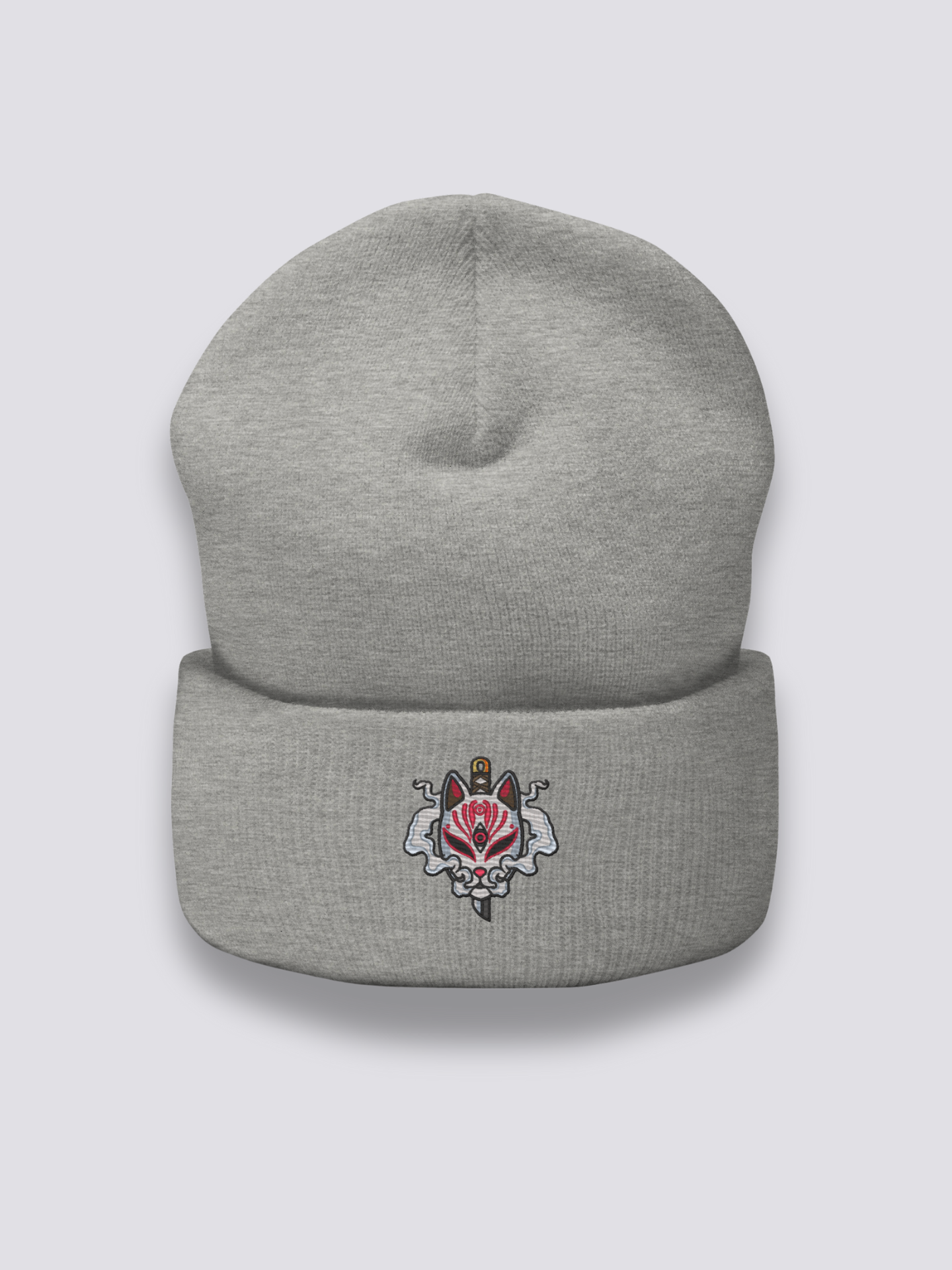 Bonnet japonais à un renard kitsune brodé, coloris gris foncé - Japanstreet