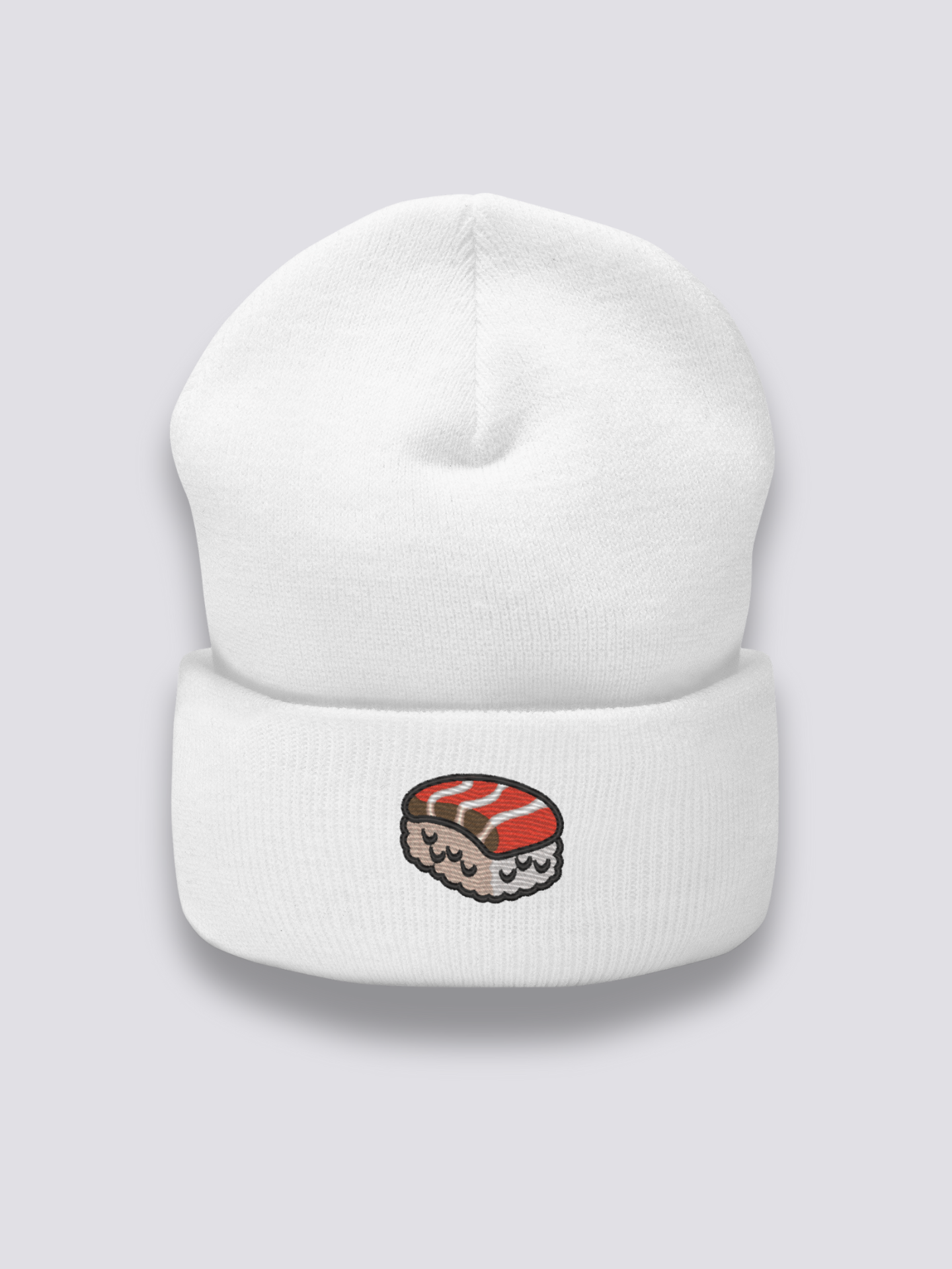 Bonnet japonais à un nigiri au saumon brodé, porté - Japanstreet
