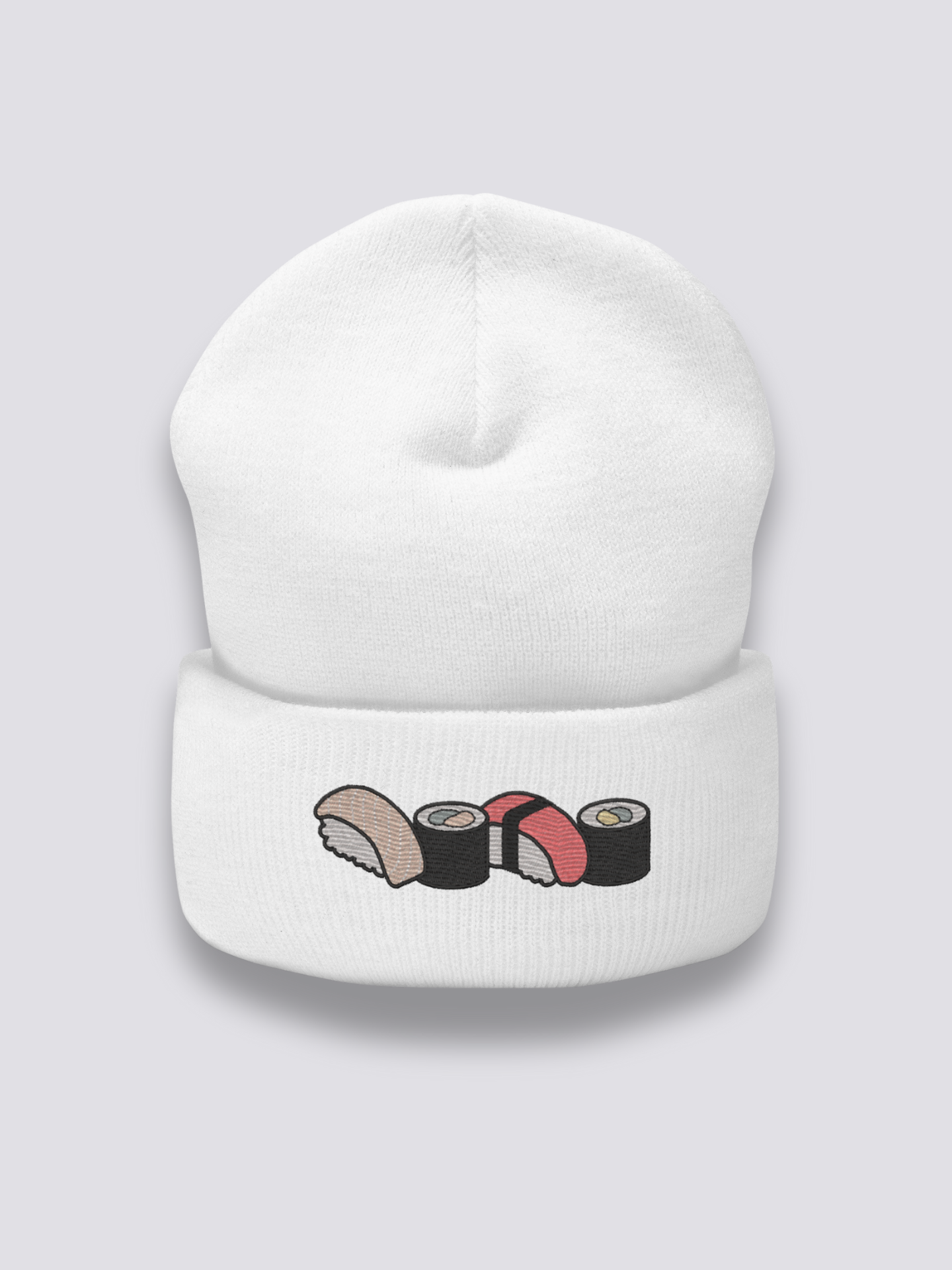 Bonnet japonais à un assortiment de sushis brodés, coloris blanc - Japanstreet