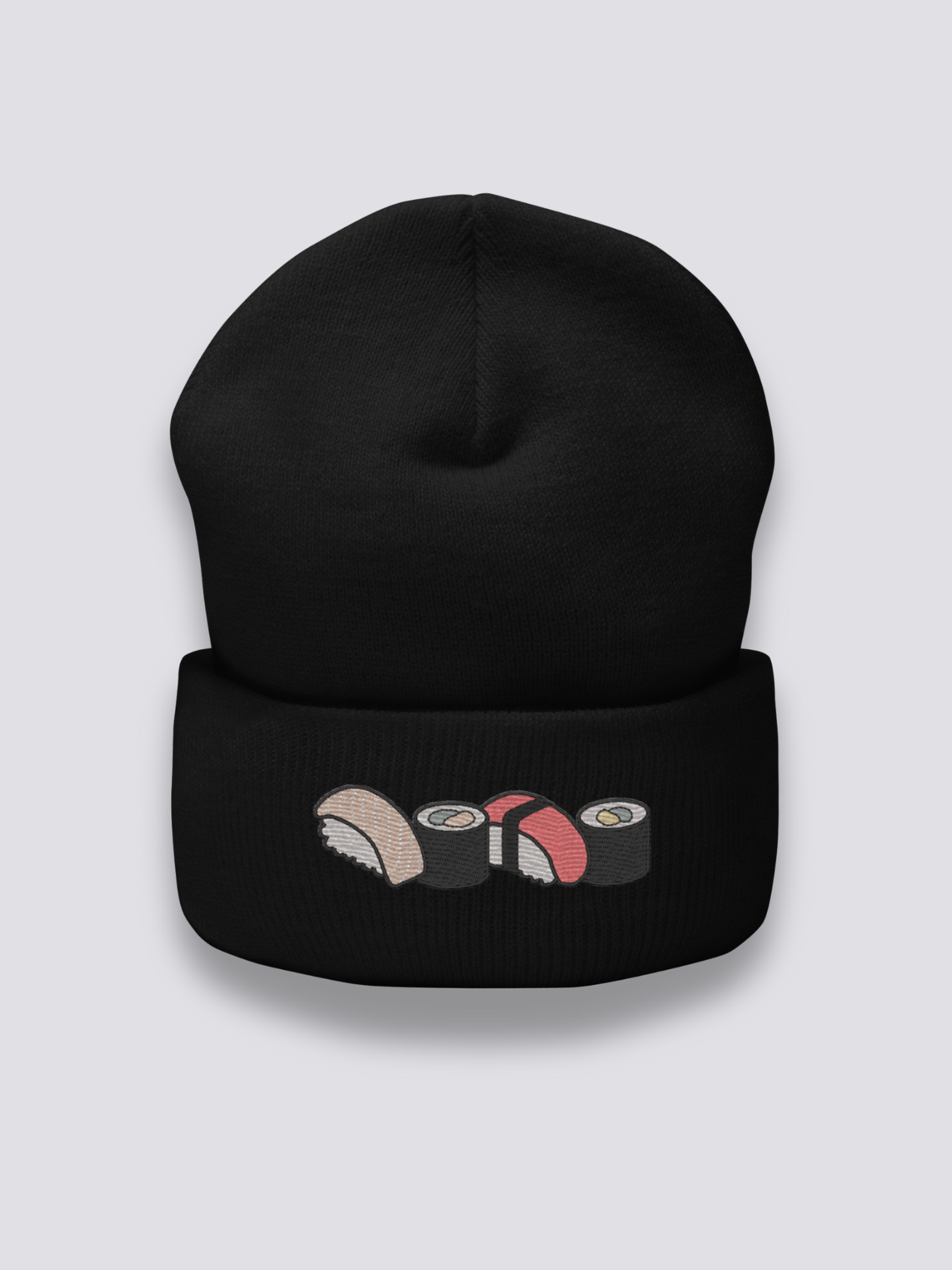 Bonnet japonais à un assortiment de sushis brodés, coloris noir - Japanstreet