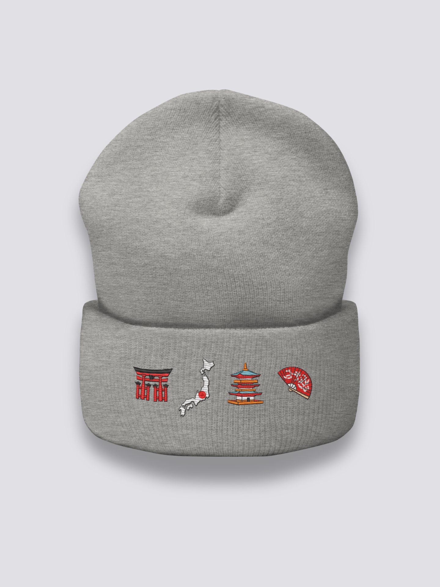 Bonnet japonais à une frise de symboles japonais brodés, coloris gris foncé - Japanstreet
