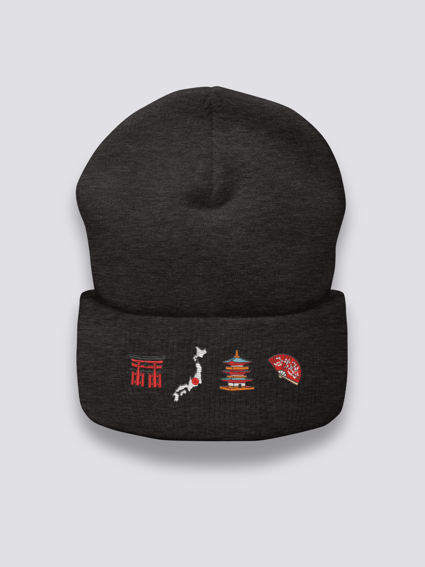 Bonnet japonais à une frise de symboles japonais brodés, vue 2 - Japanstreet