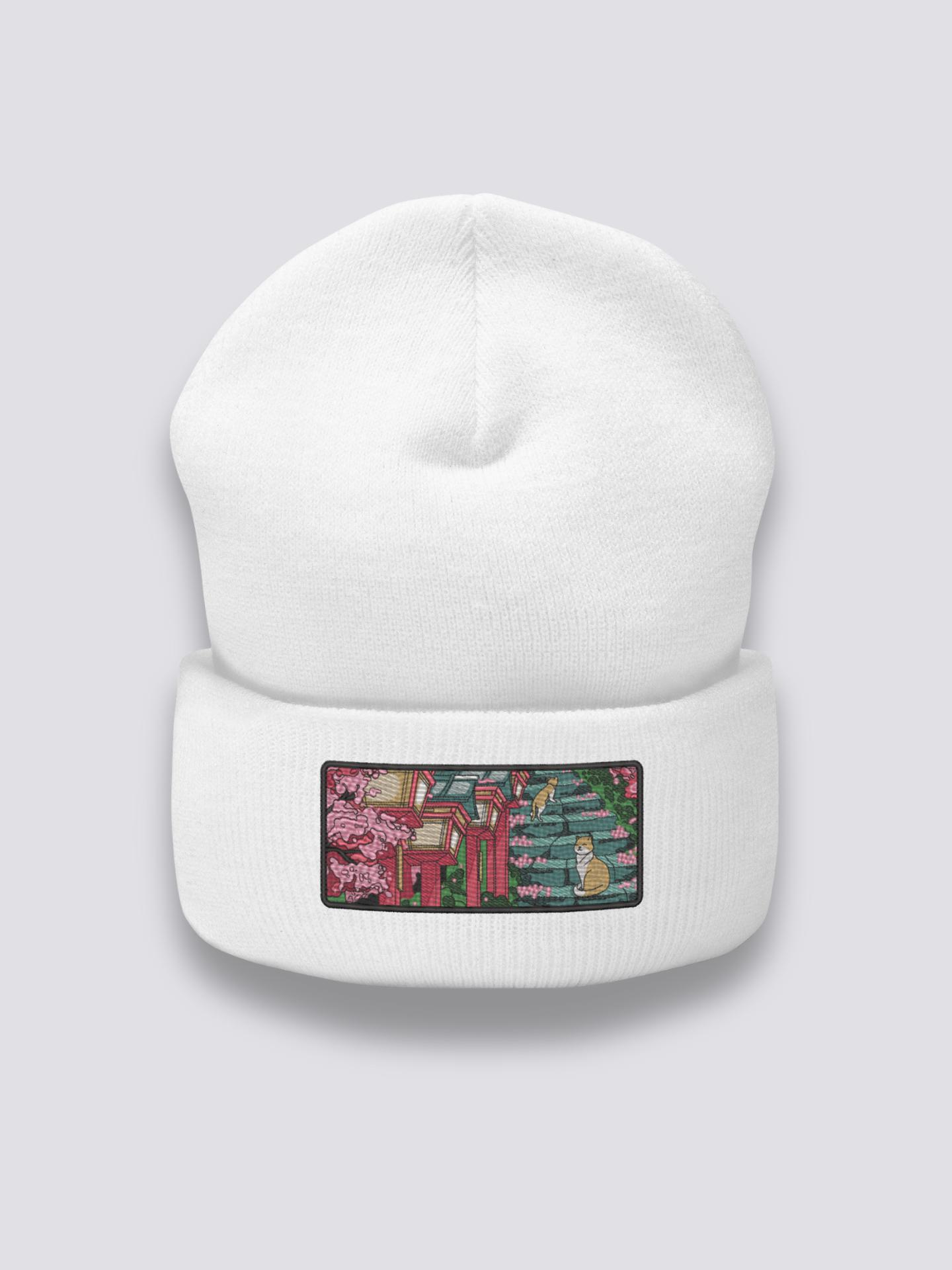 Bonnet japonais à un temple japonais brodé, coloris blanc - Japanstreet