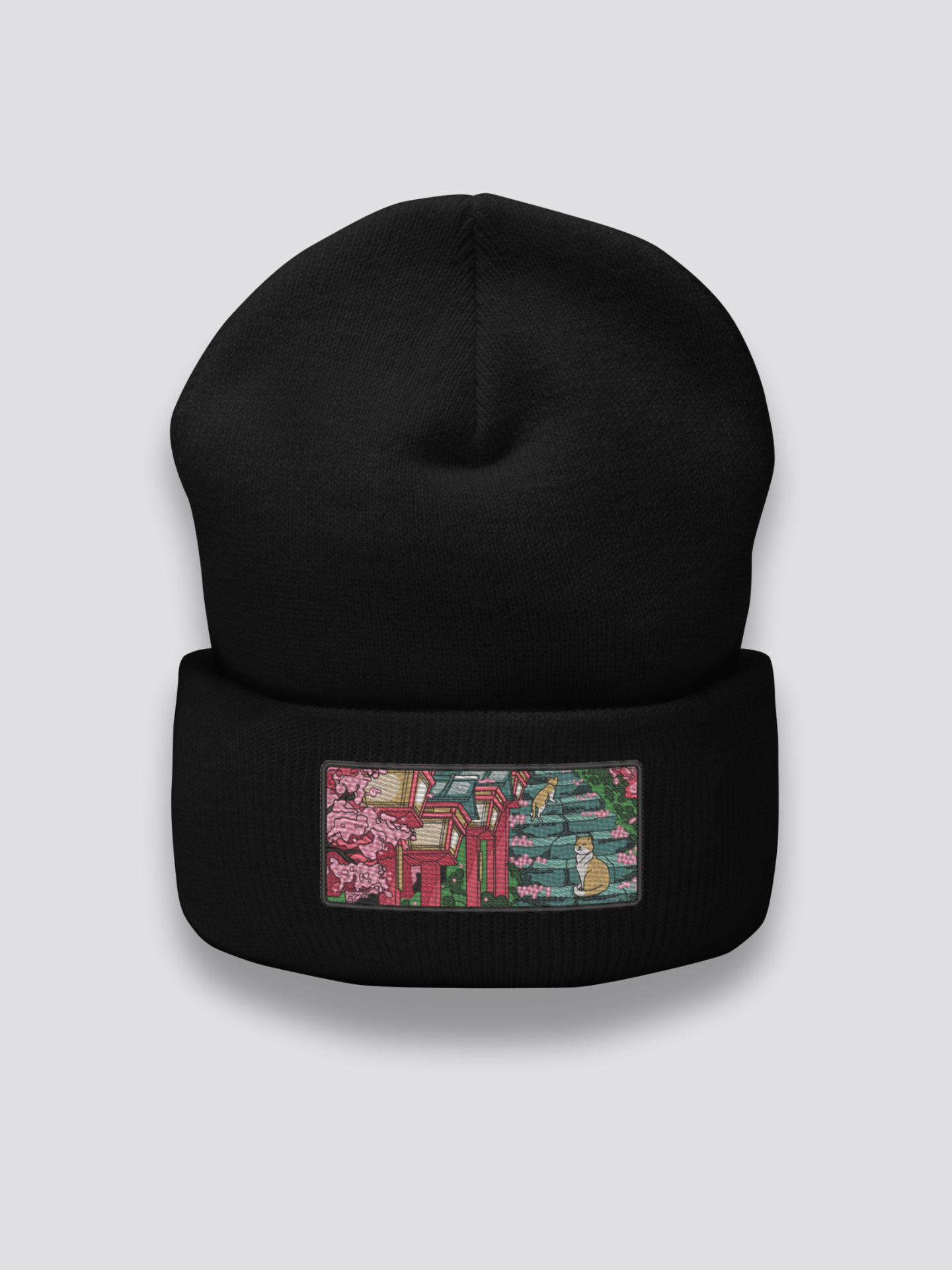 Bonnet japonais à un temple japonais brodé, coloris noir - Japanstreet