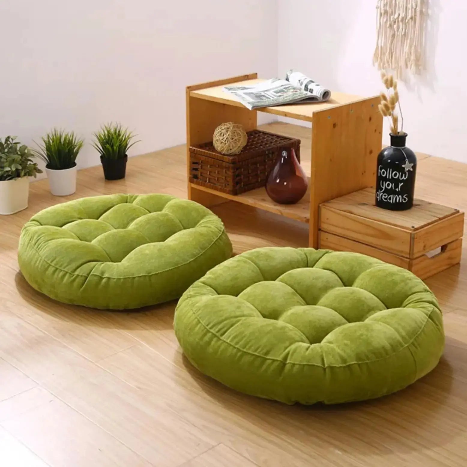 Coussin Mokuso zabuton rond bombé en coton uni en 6 couleurs navy gris jaune rouge olive rose — vue alternative — Japanstreet