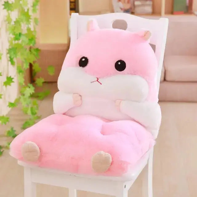 Siège-coussin Itami peluche en forme de hamster pour enfant en 4 couleurs gris orange marron rose — vue de profil — Japanstre