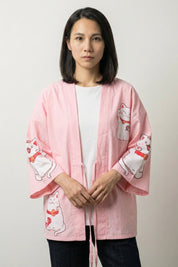 Veste Kimono Rose Femme 'Maneki Neko'