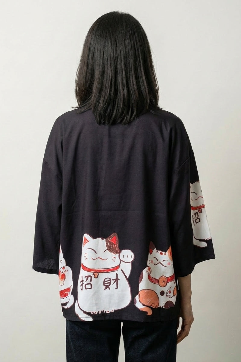 Veste Kimono Rose Femme 'Maneki Neko'