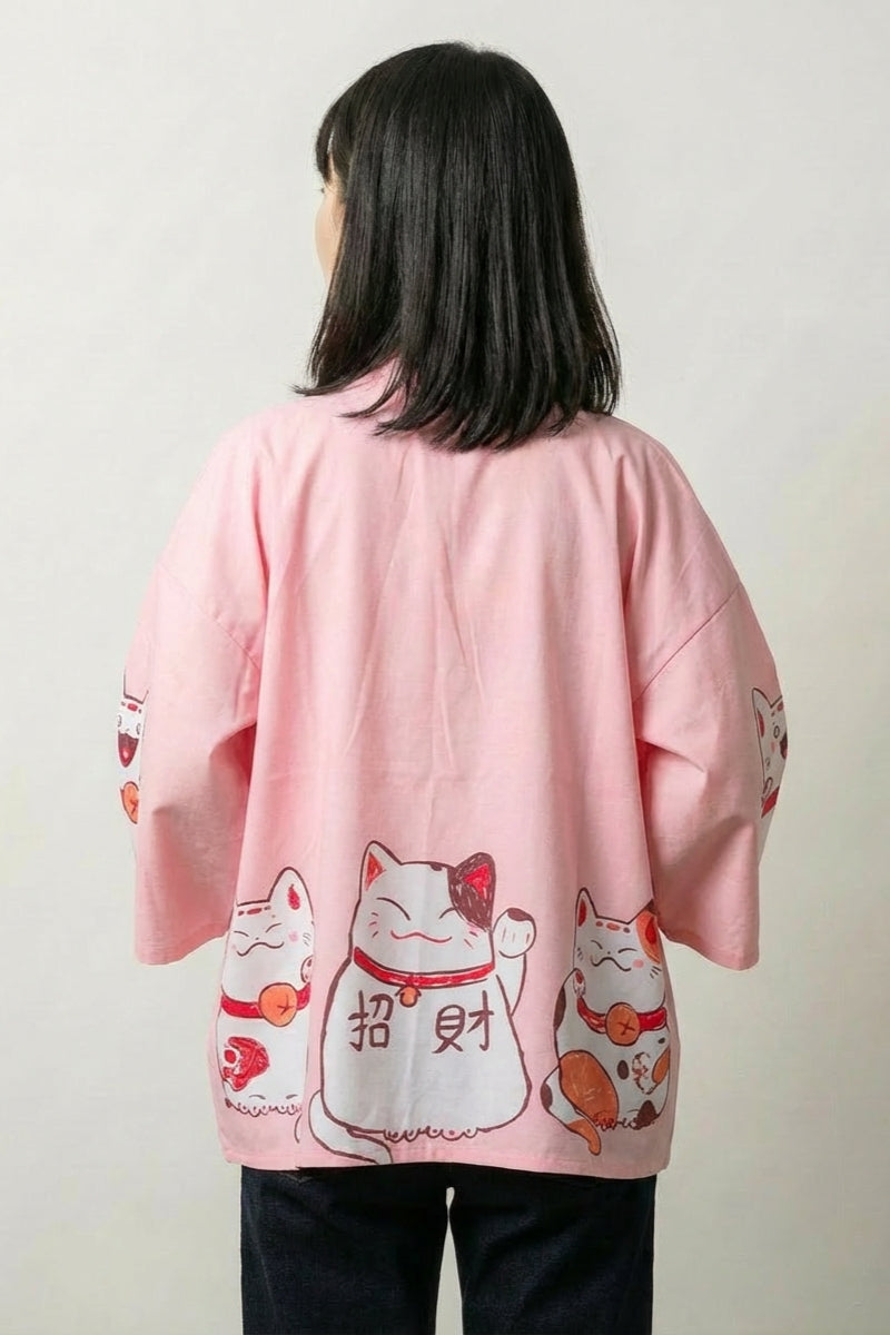 Veste Kimono Rose Femme 'Maneki Neko'