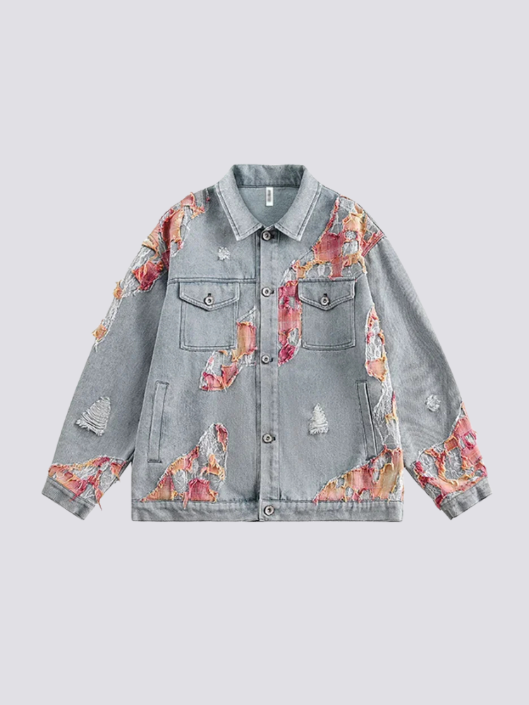 Veste en Jean Brodée Fleurs - フラワー