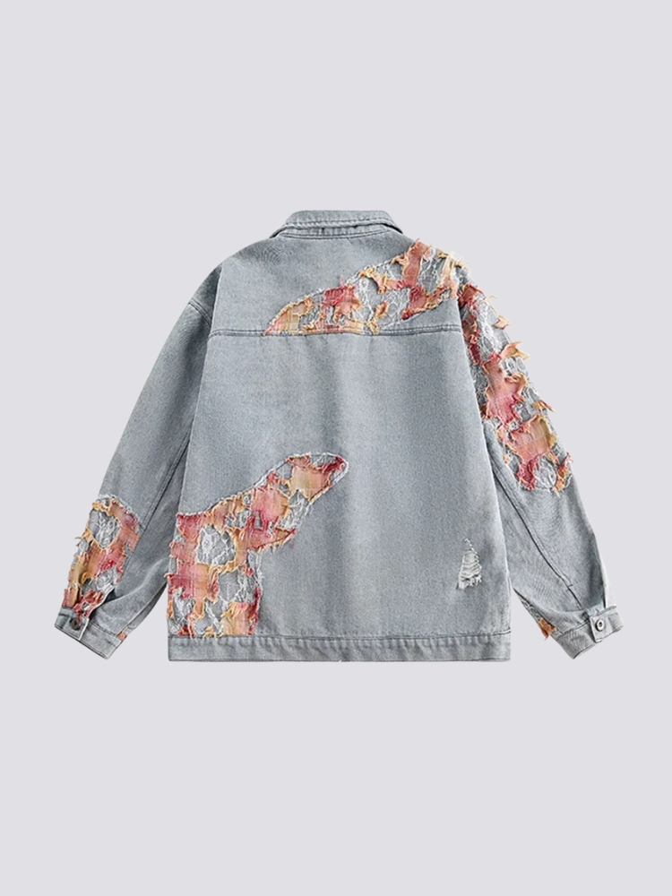 Veste en Jean Brodée Fleurs - フラワー