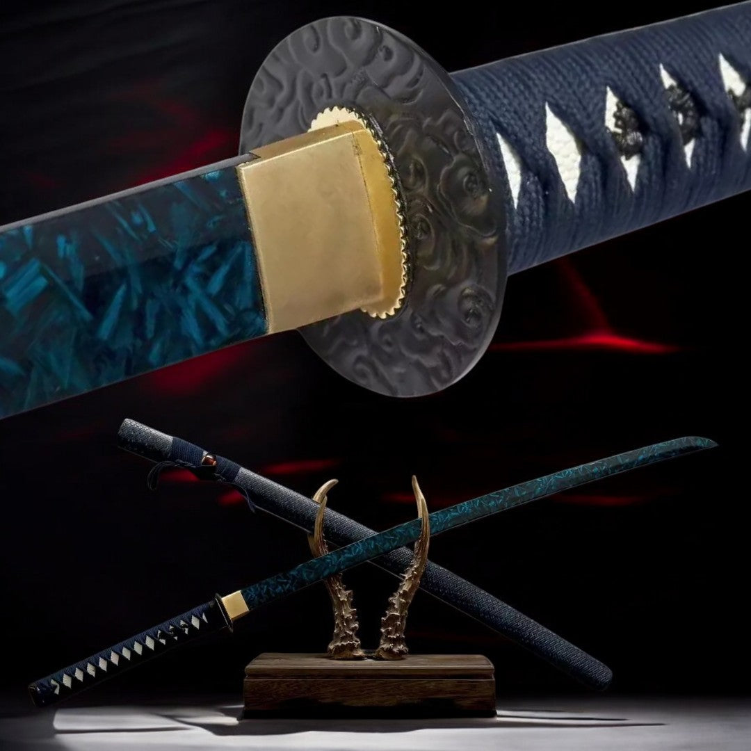 Le katana à lame bleue traditionnelle pour collectionneurs et guerriers