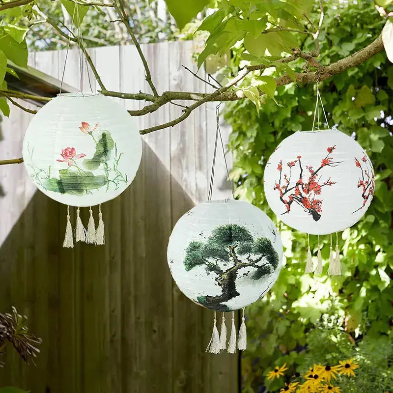 Lanternes sphériques sumi-e Katori en papier washi peint à la main — motif Sakura — Japanstreet
